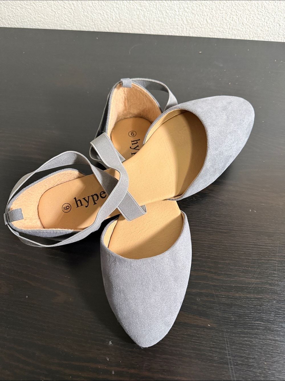 Hype Gray Pointed Toe Ankle-Strap Flats